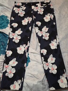 Navy Floral Pants - White & Pink Orchid Print